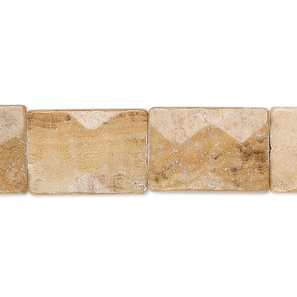 Bead, wood marble (waxed), 17x12mm-18x13mm faceted flat rectangle, C grade, Mohs hardness 3. Sold per 15" to 16" strand. image number 0