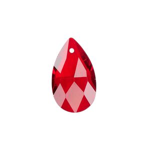 Drop, glass, transparent red, 22x13mm teardrop. Sold per pkg of 8.