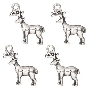 Charm, antique silver-finished "pewter" (zinc-based alloy) , 20x17mm single-sided deer. Sold per pkg of 4.