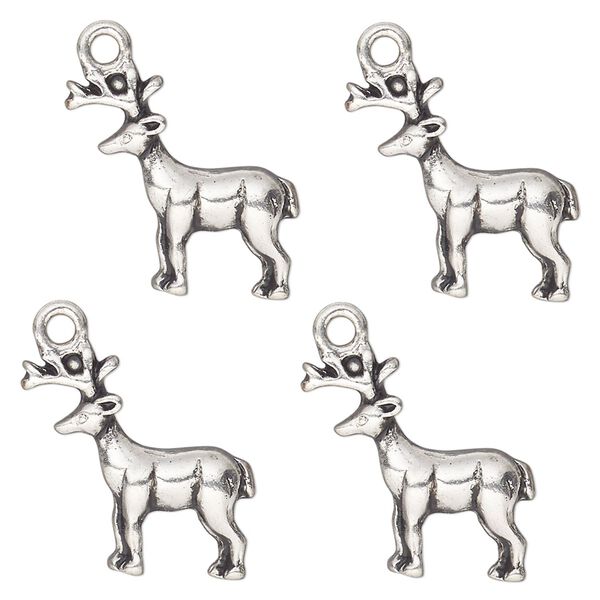 Charm, antique silver-finished "pewter" (zinc-based alloy) , 20x17mm single-sided deer. Sold per pkg of 4. image number 0
