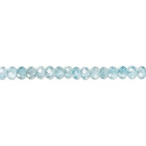 Blue zircon 1pkg1, hand-cut faceted rondelle bead 8 inch 4x3mm