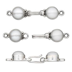 Clasp hook 1pkg1 sterling silver / cultured freshwater pearl, 25x8mm, antiqued 1-strand