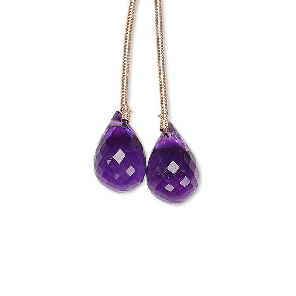 Amethyst 1pkg2, hand-cut top-drilled faceted teardrop bead natural B grade, 12x8mm-13x9mm image number 0
