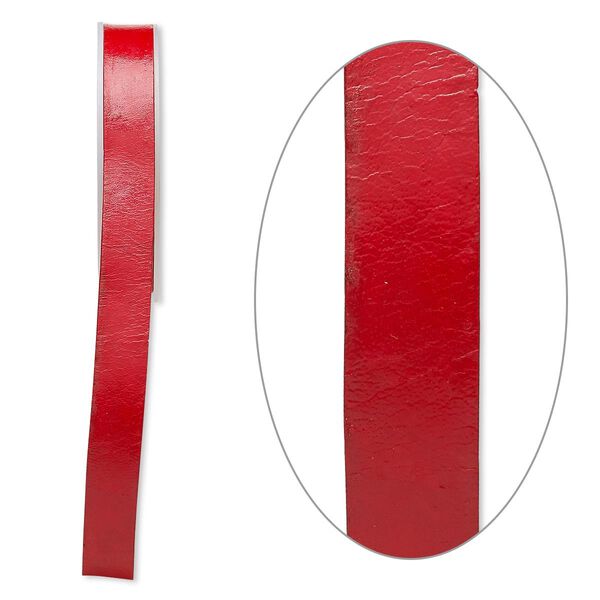 Cord, leather, red, 16mm flat. Sold per 5-yard spool. image number 0