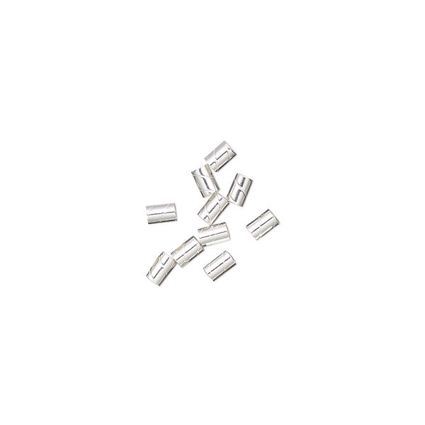 Crimp, sterling silver, 3x2mm twisted, 0.8mm inside diameter. Sold per pkg of 10. image number 0