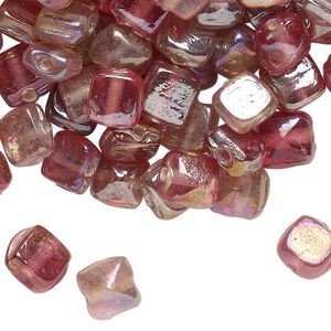 Bead, lampworked glass, translucent dusty rose luster, 8mm puffed flat square with flat back. Sold per 2-ounce pkg, approximately 130 beads.
