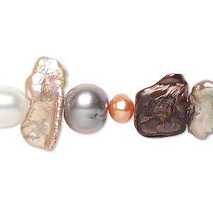 Pearl, cultured freshwater (bleached / dyed), mixed colors, 4mm-32x12mm mixed shape, D grade, Mohs hardness 2-1/2 to 4. Sold per 16-inch strand.