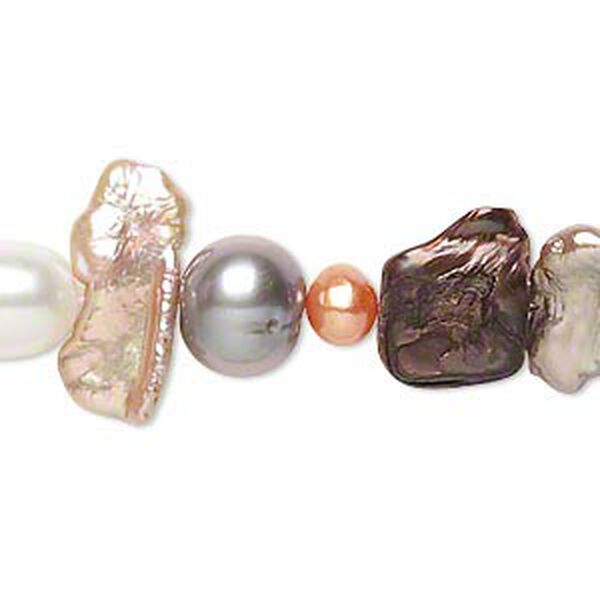 Pearl, cultured freshwater (bleached / dyed), mixed colors, 4mm-32x12mm mixed shape, D grade, Mohs hardness 2-1/2 to 4. Sold per 16-inch strand. image number 0