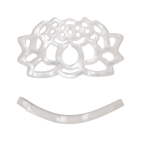 Focal, resin, white, 32x19mm curved lotus flower with cutouts. Sold per pkg of 4. image number 0