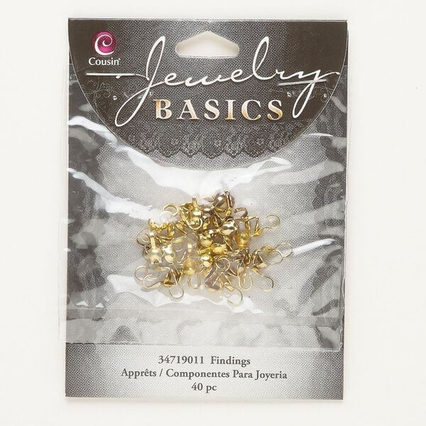 Bead tip, gold-finished steel, 8x3.5mm bottom clamp-on with open loop. Sold per pkg of 40. image number 0