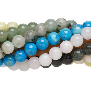 Multi-gemstone / glass / "turquoise" 1pkg10, faceted round bead 7 inch mix 5-6mm