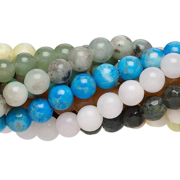 Multi-gemstone / glass / "turquoise" 1pkg10, faceted round bead 7 inch mix 5-6mm image number 0