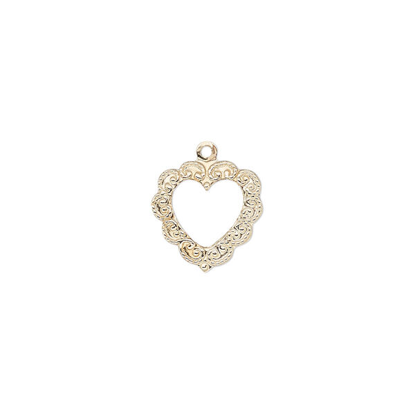 Charm, 14Kt gold-filled, 12mm single-sided open heart with fancy textured edge. Sold individually. image number 0
