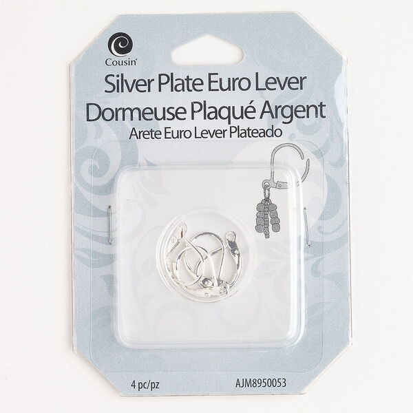Ear wire stainless steel 1pk 16mm leverback open loop silver finish, 2 pair image number 0