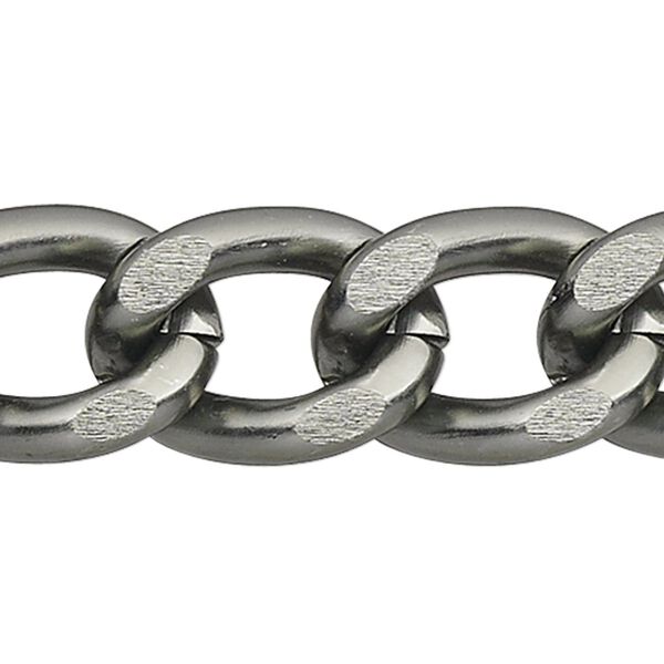 Chain, anodized aluminum, gunmetal, 8mm curb. Sold per pkg of 5 feet. image number 0