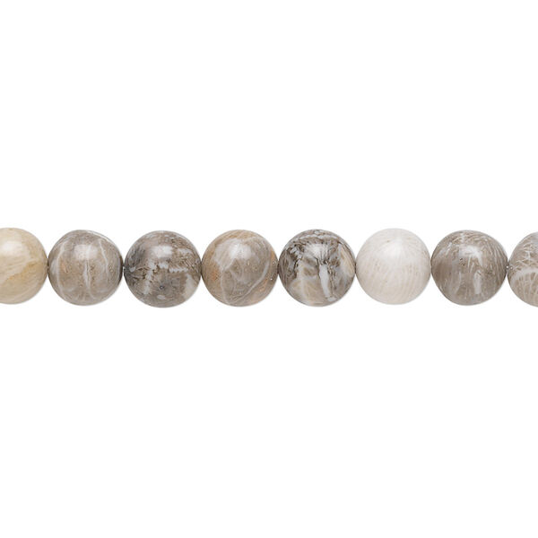 Bead, brown fossil coral (natural), 6mm round, B grade, Mohs hardness 6-1/2 to 7. Sold per 15-1/2" to 16" strand. image number 0