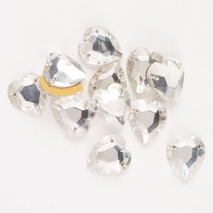 Sew-on 12pk crystal foil back, vintage Preciosa Czech crystal 14x10mm heart