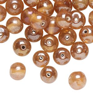 Bead, satin-finished glass, translucent peach, 8mm round. Sold per 2-ounce pkg, approximately 75 beads.