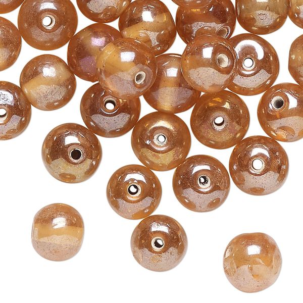 Bead, satin-finished glass, translucent peach, 8mm round. Sold per 2-ounce pkg, approximately 75 beads. image number 0