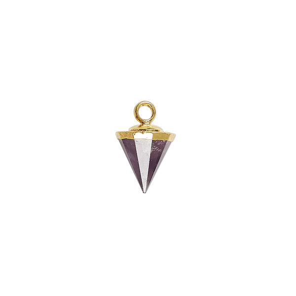 Drop, amethyst (natural) / electroplated gold / gold-finished sterling silver, dark, 9x8mm-11x8mm hand-cut faceted cone. Sold individually. image number 0