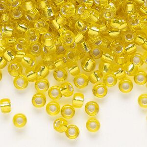 Seed bead, Miyuki, glass, pkg/25g, #6 rocaille, transparent silver-lined yellow (RR-6).