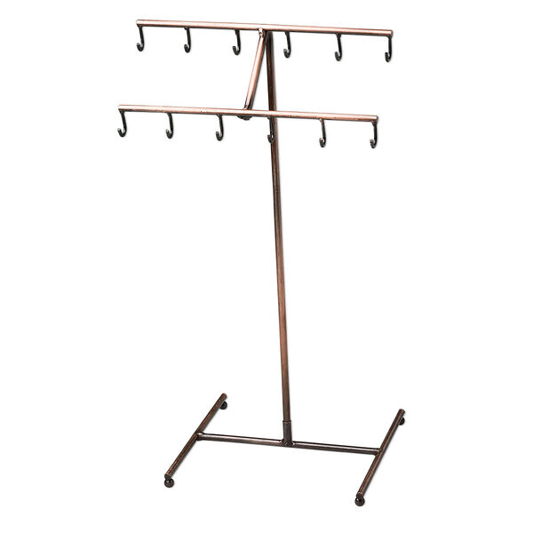Display, antique copper-finished steel, 14-1/4 x 8 x 6 inch 2-tier stand with 12 hooks. Sold individually. image number 0