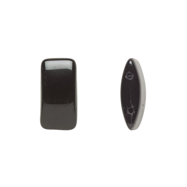 Bead, Preciosa, Czech glass, opaque black, 17x9mm double-drilled puffed rectangle with 0.8mm holes, fits up to 7.5mm bead. Sold per pkg of 20. image number 0