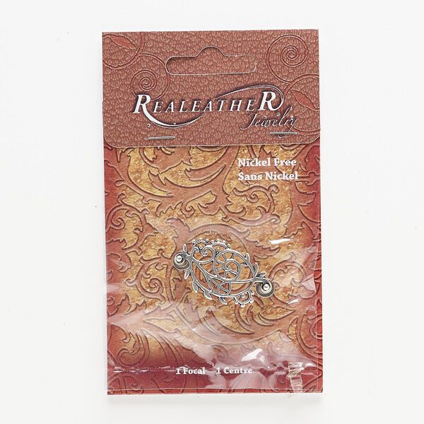Focal, antiqued silver-finished steel and "pewter" (zinc-based alloy), 34x20mm with floral vine cutout design and (2) screw fasteners. Sold individually. image number 0