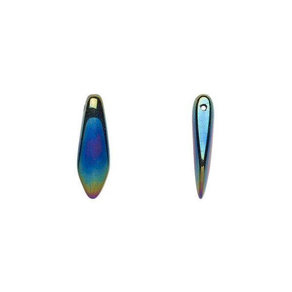 Bead, Czech pressed glass, iris blue, 15.5x5mm top-drilled dagger. Sold per 15-1/2" to 16" strand, approximately 135-150 beads. image number 0
