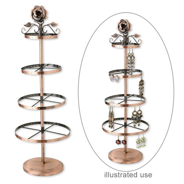 Display, earring, antique copper-finished steel, 23-1/2x7-3/4x6-inch round, rose series. Sold individually. image number 0