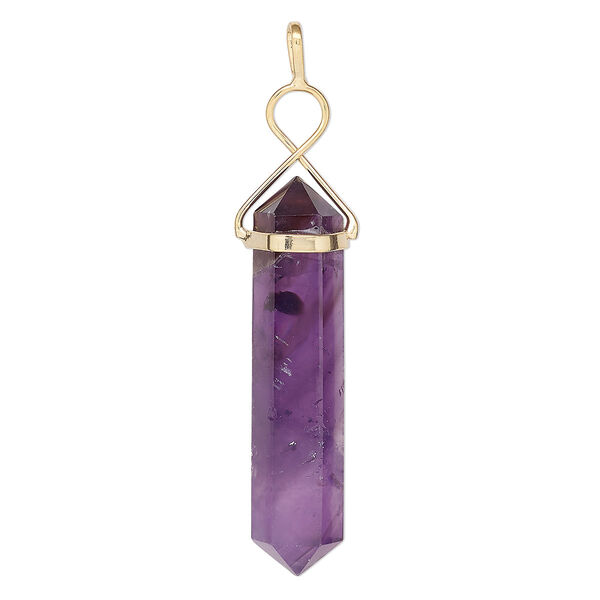 Amethyst / brass 1pkg1, gold-plated hand-cut pendant natural 66x12mm / 43x11mm-49x12mm image number 0