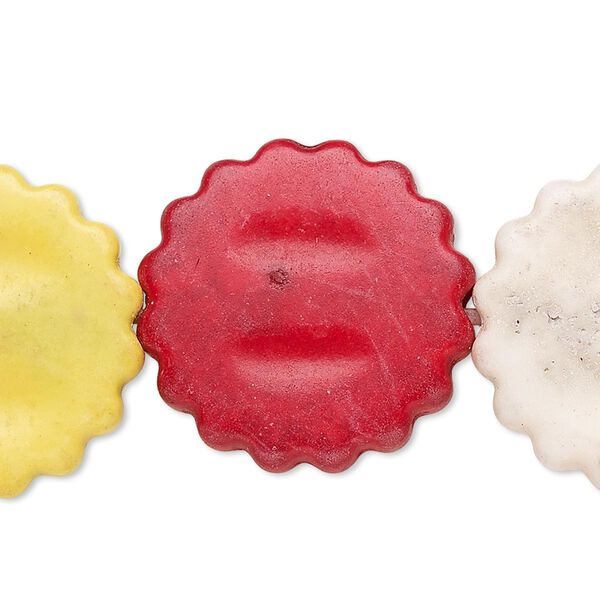 Bead, "howlite" (resin) (imitation), mixed colors, 25-26mm textured flat round. Sold per 8-inch strand. image number 0