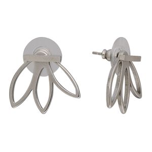 Earring 1pkg2, 20.5x18.5mm 3-marquise jacket earstud / 11x2mm bar / comfort clutch earnuts, stainless steel 1 pair