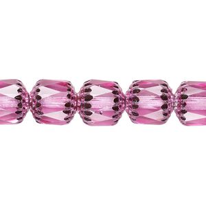 Bead, Czech glass, pink and metallic pink, 10mm round cathedral. Sold per 15-1/2" to 16" strand.