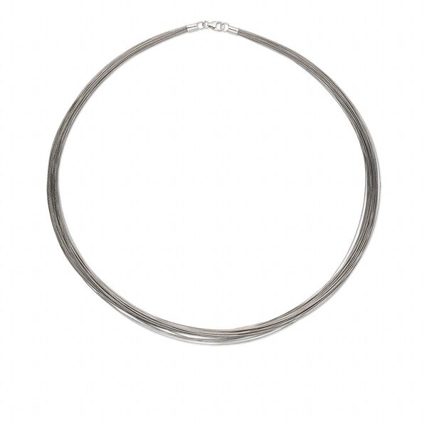Necklace, sterling silver and nylon-coated stainless steel, silver, 48-50 strand, 18 inches with lobster claw clasp. Sold individually. image number 0