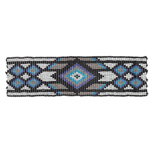 Component, glass, multicolored, 6-1/4 x 1-3/4 inch double-sided rectangle with diamond and line pattern. Sold individually. image number 0