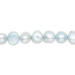 Pearl, cultured freshwater (dyed), polar blue, 7-8mm flat-sided potato with 0.4-0.6mm hole, D grade, Mohs hardness 2-1/2 to 4. Sold per 15-inch strand.