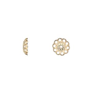 Bead cap, gold-plated brass, 8x2mm fancy round with cutouts, fits 8-10mm bead. Sold per pkg of 500.