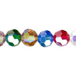 Bead 1pk 32 facets opaque to transparent AB mixed colors, Celestial Crystal® 10mm round 15.5-16 inch
