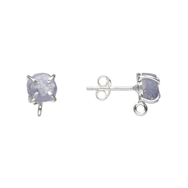Earstud 1pkg2 sterling silver / tanzanite, 5x5mm-7x7mm rough nugget / closed loop, 1 pair image number 0