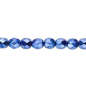 Bead, Czech fire-polished glass, opaque dark blue carmen, 6mm faceted round. Sold per 15-1/2" to 16" strand.