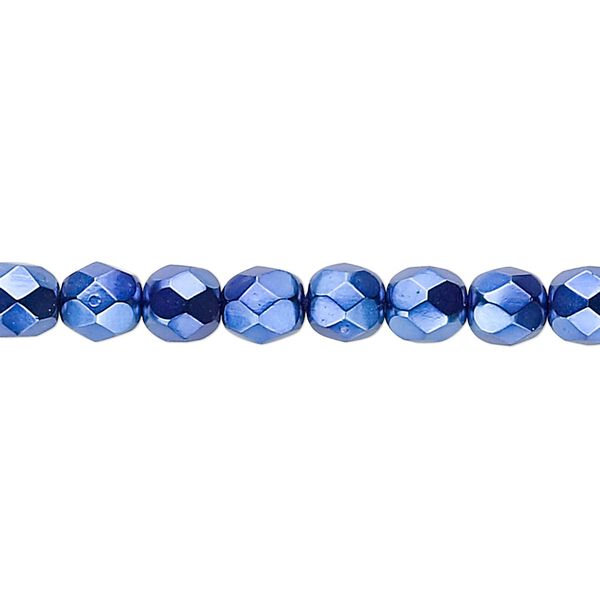 Bead, Czech fire-polished glass, opaque dark blue carmen, 6mm faceted round. Sold per 15-1/2" to 16" strand. image number 0