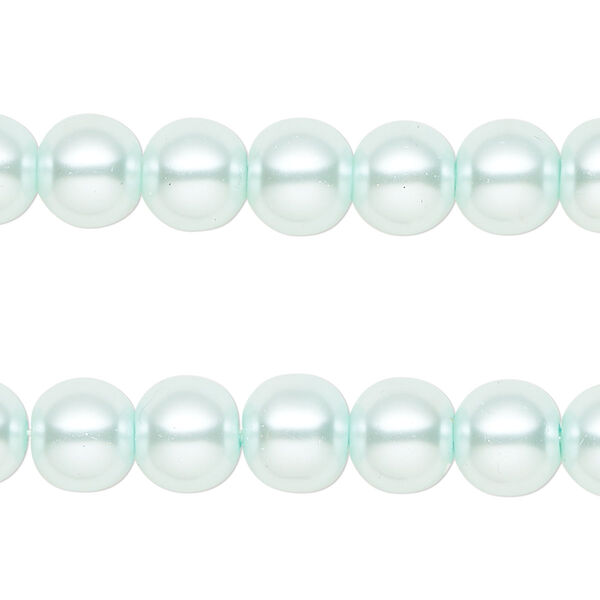 Bead, glass pearl, light blue, 8mm round. Sold per pkg of (2) 15-inch strands, approximately 100 beads. image number 0