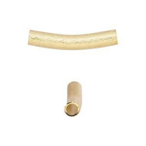 Bead, gold-plated brass, 23x5mm textured curved tube. Sold per pkg of 10.