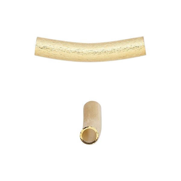 Bead, gold-plated brass, 23x5mm textured curved tube. Sold per pkg of 10. image number 0