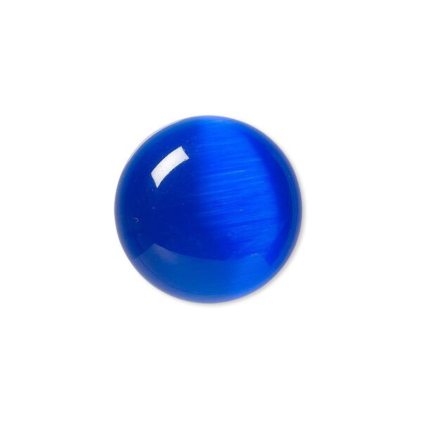 Cabochon, cat's eye glass (fiber optic glass), blue, 20mm calibrated round, quality grade. Sold per pkg of 4. image number 0
