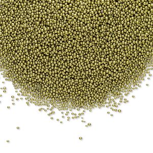 Bead, coated glass, opaque olive green, 1mm undrilled micro round. Sold per 15-gram vial.