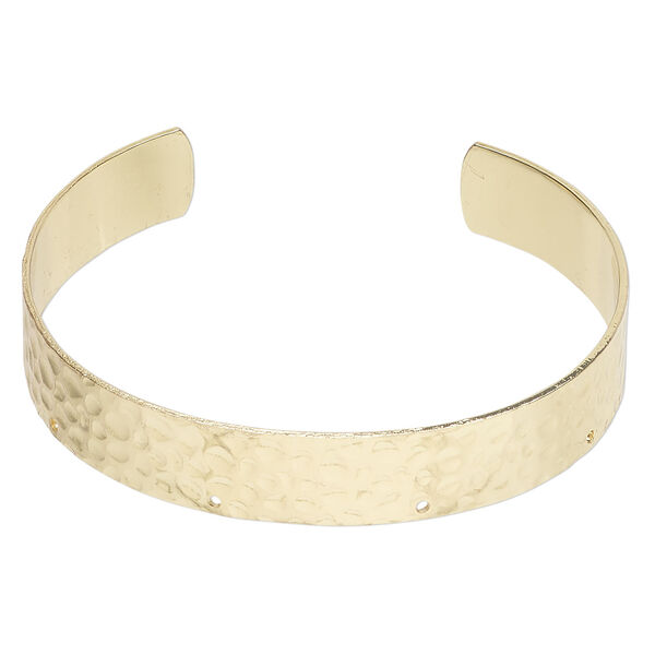 Bracelet, cuff 1pkg1, gold-finished steel, 12mm hammered, 7-1/2 inches. image number 0