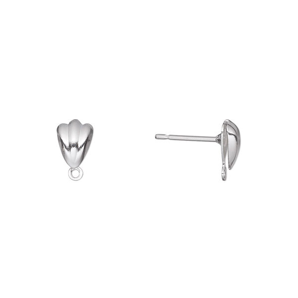 Earstud, silver-plated brass and stainless steel, 8x5mm hollow fancy shell with closed loop. Sold per pkg of 50 pairs. image number 0