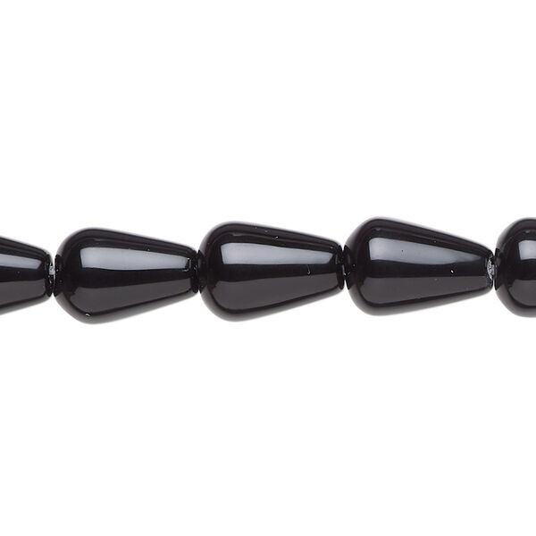 Bead, black onyx (dyed), 12x8mm teardrop, B grade, Mohs hardness 6-1/2 to 7. Sold per 15-1/2" to 16" strand. image number 0